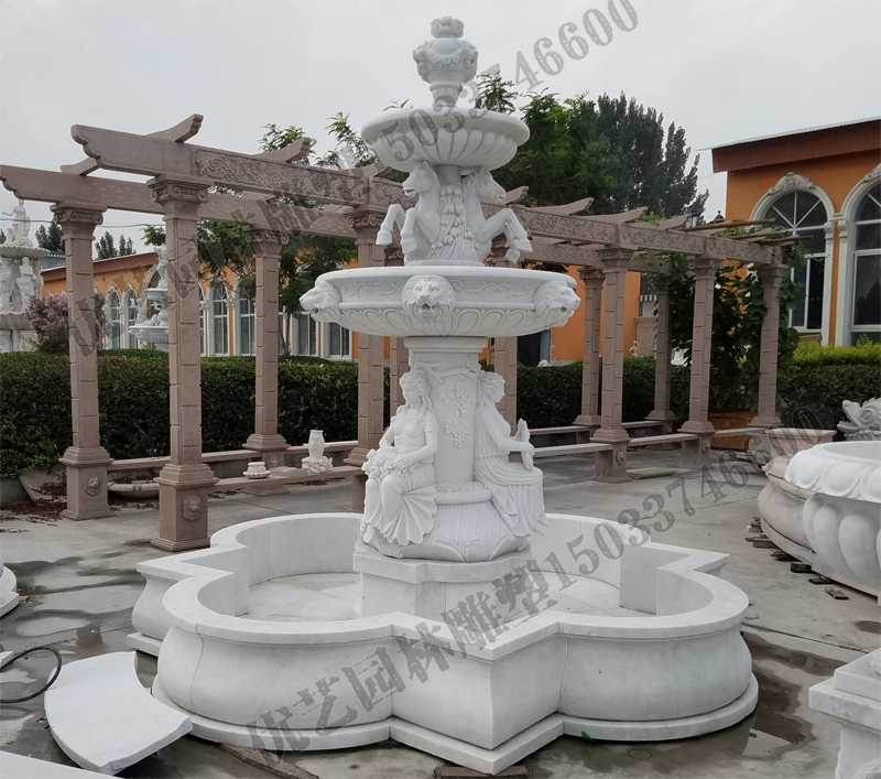 大理石噴泉，歐式人物動物噴泉，室外景觀噴泉定制